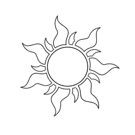 Tangled Sun Drawing, Sol Rapunzel, Sun From Tangled, Tangled Sun Tattoo, Rapunzel Tattoo, Sun Stencil, Sun Doodle, Dark Disney Tattoo, Sun Outline