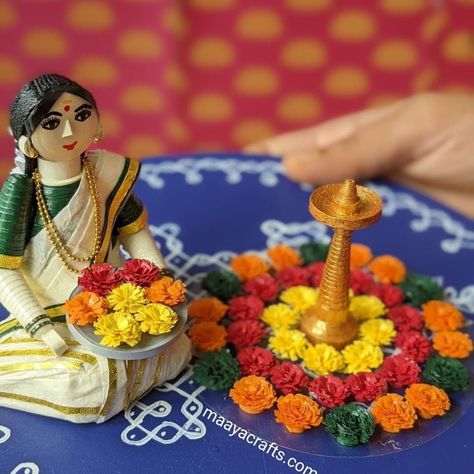 Onam Craft, Onam Pookalam Design, Golu Dolls, Quilling Dolls, Paper Quilling Earrings, Paper Quilling Tutorial, Happy Onam, Diy Diwali Decorations, Indian Dolls