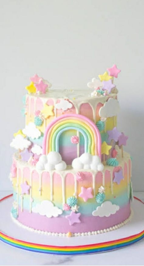 This is an Aesthetic Cake idea for 12 year old girls!! Pictures Of Cakes, Pastel Rainbow Cake, Cake Rainbow, 7th Birthday Cakes, 8th Birthday Cake, Aesthetic Rainbow, 6th Birthday Cakes, Cake Birthday Cake