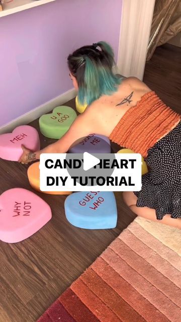 My first Valentine’s themed project. My next one is chocolate candy themed. This is an adorable craft to do for your kids, partner, or ... | Instagram Fake Candy Decorations Diy, Fake Candy Decorations, Candy Themed Bedroom, Candy Props, Candy Decorations Diy, Candy Room, Sweetheart Candy, Valentine Candy Hearts, Food Sculpture