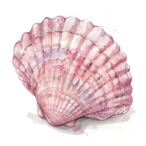 Pink sea shell invertebrate seashell seafood. | free image by rawpixel.com / Pinn Seashell Watercolor, Sea Illustration, Pink Sea, Cute Watercolor, Pink Foods, Animal Cute, Birthday Template, Fun Art, Download Free Images