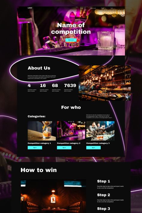 Neon Event Website Template Event Website Design Inspiration, Party Website Design, Neon Website Design, Events Website Design, Event Page Design, Event Website Design, Neon Website, Webpage Design Layout, Events Website