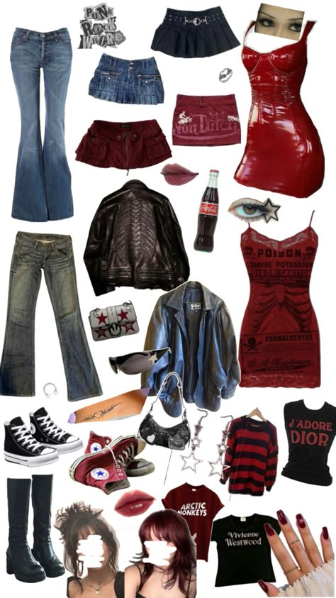 #rockstar #rockstargirlfriend #aesthetic #outfits #rockstargirlfriendaesthetic #darkred Rockstar Aesthetic Outfits, Modest Girly Outfits, Rock Star Outfit, Rockstar Girlfriend, Estilo Indie, Downtown Outfits, Clothes And Shoes, Aesthetic Fits, 2000s Fashion Outfits