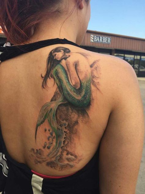 Katies mermaid tattoo #mermaid #tattoo Mermaid Back Tattoo, Mermaid Tail Tattoo, Tattoo Mermaid, Coordinates Tattoo, Shoulder Blade Tattoo, Universal Energy, Tattoo Board, Mermaid Tattoo, Mermaid Tattoos