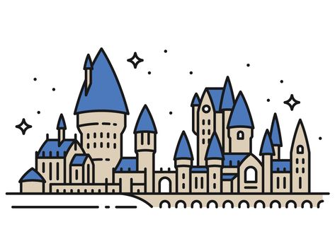 Hogwarts Castle by Curt R. Jensen Hogwarts Doodle Easy, Hogwarts Castle Drawing Easy, How To Draw Hogwarts Castle, How To Draw Hogwarts Castle Step By Step, Hogwarts Sketch Castle, Harry Potter Castle Drawing, Hogwarts Drawing Easy, Hogwarts Doodle, Hogwarts Drawings