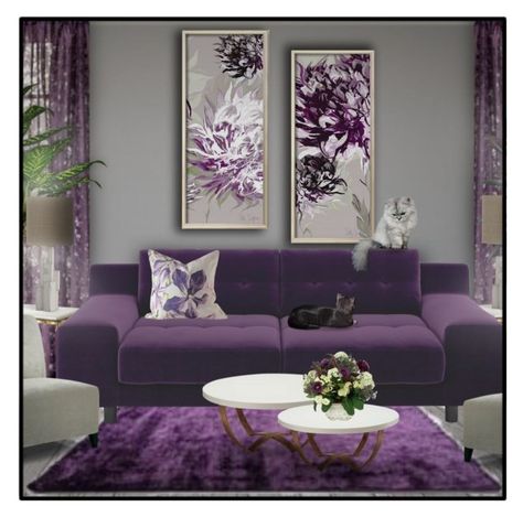 "What colors go well with purple? Grey" by signaturenails-dstanley ❤ liked on Polyvore featuring interior, interiors, interior design, home, home decor, interior decorating, Linie Design and Gerber Purple And Grey Living Room Ideas, Plum Living Room Ideas, Grey And Purple Living Room, Purple Interior Design, Purple Furniture, Purple Living Room, Purple Home Decor, Living Room Decor Colors, Purple Interior