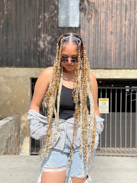 Blonde Jumbo Box Braids, Blonde Jumbo Braids, Blonde Jumbo Knotless Braids, Bohemian Braided Hair, I Like Your Hair, Big Box Braids, Blonde Box Braids, Big Box Braids Hairstyles, Jumbo Box Braids