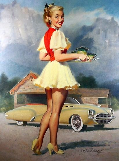 &WIlliam Medcalf Moda Pin Up, Stile Pin Up, Car Hop, 1950s Pinup, Vintage Auto's, Pin Up Illustration, Pinup Vintage, Pin Up Vintage, Pin Up Girl Vintage