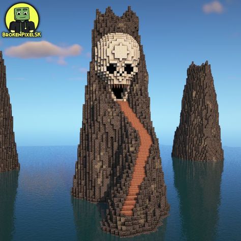 Skull mountain base entrance in Minecraft Minecraft Mountain Base, Minecraft Mountain Castle, Minecraft Skull, Minecraft Mountain House, Skull Mountain, Minecraft Mountain, Minecraft Statues, Cool Minecraft, Minecraft Crafts