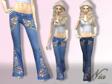 Brown Flare Pants, 60s Outfits, Pretty Jeans, Country Jeans, Sims 4 Tsr, Die Sims 4, Sims 4 Cas Mods, Sims Packs, Doll Design