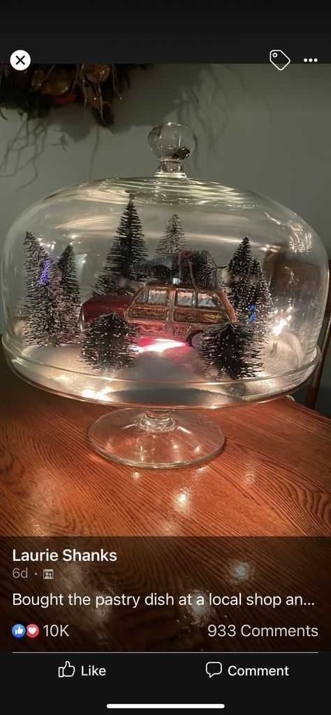 Cake Dome Decor, Christmas Candle Centerpiece, Cake Stand Decor, Baby Shower Balloon Decorations, Christmas Decorations Centerpiece, Christmas Diorama, Christmas Shadow Boxes, Christmas Arts And Crafts, Country Christmas Decorations