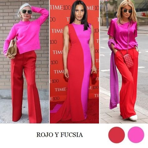 ¡Chicas, guardamos para no perder! Red Combination Outfits, Dress Colour Combination, Warm Fall Outfits, Red Combination, Outfits Skirts, Colour Combinations Fashion, Magenta Dress, Red Homecoming Dresses, Color Trends Fashion