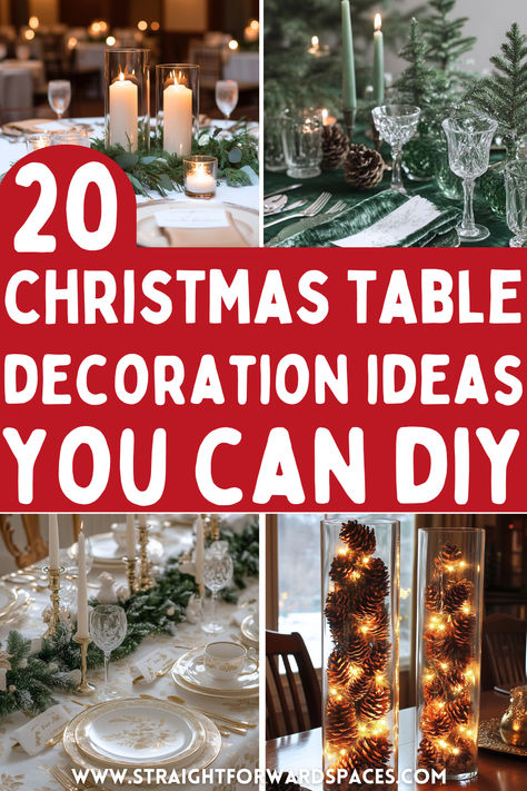 20 DIY Christmas Table Settings That Are Affordable Cute Christmas Table Decorations Simple, Christmas Wedding Tables Ideas, Table Decorating For Christmas, Cute Christmas Table Settings, Christmas Table Design Ideas, Christmas Decor Ideas Party Table, Christmas Dinner Party Table Decor Place Settings Diy, Simple Tablescapes For Christmas, Christmas Table Runner Decoration Ideas