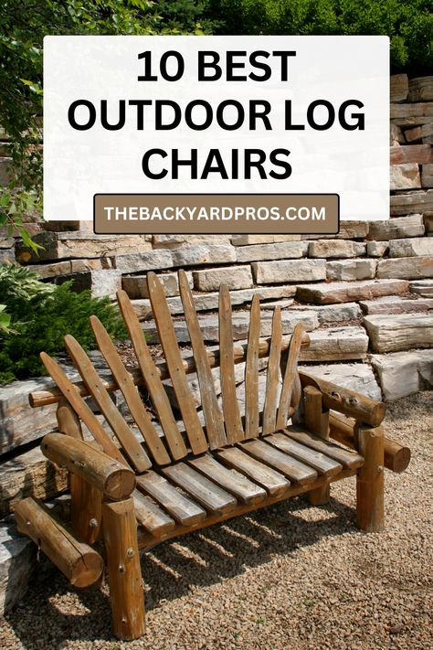 Unwind in rustic elegance with our top pick for outdoor log chairs. Crafted from sturdy, weather-resistant materials, this chair beckons you to soak in nature's beauty while lounging in comfort. Transform your backyard into a serene retreat with this timeless piece. Forest Homestead, Diy Outdoor Log Furniture, Rustic Outdoor Chairs, Diy Log Bench Outdoor Seating, Rustic Log Furniture The Real Log Furniture Place, Log Stools Tree Stumps Outdoor Seating, Log Furniture Overstock, Log Furniture Plans, Branch Furniture