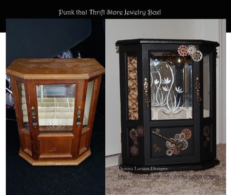 Upcycled Steampunk Jewelry Box for Teen Bedroom Steampunk Jewelry Box Diy, Gothic Jewelry Box Makeover, Witchy Jewelry Box Diy, Fairy Rooms, Thrift Store Jewelry, Box Upcycle, Upcycle Jewelry Box, Gothic Diy, Professional Gift Ideas