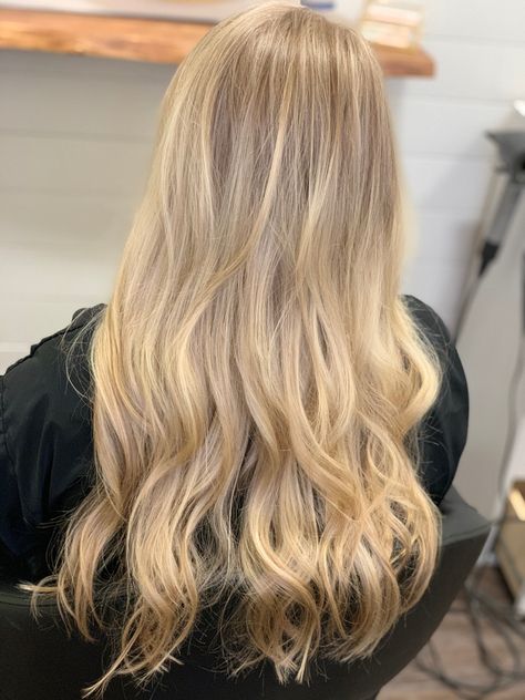 Full head of babylights with tipped out ends. Natural Level 7 Blonde Balayage, Blonde Full Head Balayage, Honey Blonde Hair Full Head, Fullhead Highlights Blonde, Full Head Blonde Balayage, Full Color Blonde, Blonde Hair Full Head, Full Head Babylights Blonde, Blonde Highlights Full Head