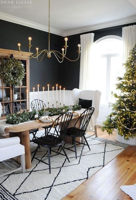 Dining Room With White Wainscoting, Table Setting With Candles, Charming Dining Room, White Wainscoting, Green Dining Room, Dear Lillie, Christmas Table Setting, Dining Room Remodel, Christmas Dining Room