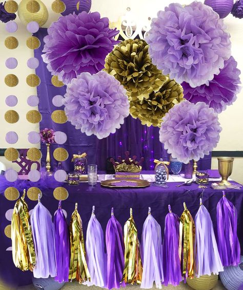 Birthday Decorations Women, Purple Birthday Decorations, Gold Bridal Shower Decorations, Bridal Shower Decorations Purple, Lila Party, Purple Party Decorations, Girl Shower Decorations, Purple Birthday Party, Purple Bridal Shower