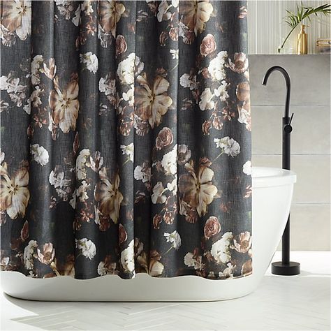 Reese Black Floral Shower Curtain | Rustic Bathroom Shower Curtain, Rustic Bathroom Shower, Tub To Shower Remodel, Shower Remodel Diy, Small Shower Remodel, Blue Shower Curtains, Floral Shower Curtain, Modern Shower Curtains, Boho Shower Curtain