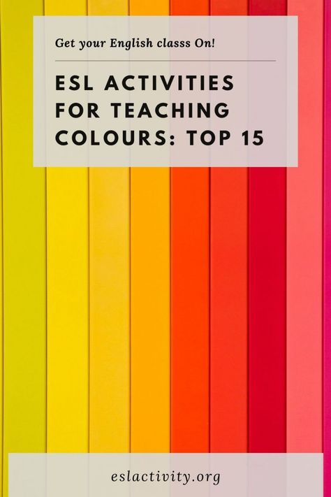 Find out the best ESL games and activities for teaching about colors, along with worksheets, lesson plans, online practice recommendations and more. Teaching ESL colors has never been easier with these engaging, interactive and student centred TEFL games and activities.   #color #colour #colours #colour #kids #kindy #kindergarten #kindergarden #eslgame #games #game #eslgames #teaching #teachingenglish #englishteacher #vocab #vocabulary Teaching Colours, Esl Vocabulary Activities, Esl Vocabulary Games, Color Lesson Plans, Learning Colors Activities, Esl Learning, Efl Teaching, Teach English To Kids, Color Lessons