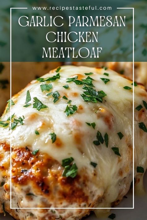 A deliciously moist and flavorful chicken meatloaf, infused with garlic and Parmesan cheese, topped with melted mozzarella. Perfect for a comforting family dinner! Yummy Christmas Dinner Ideas, Parmesan Garlic Meatballs, Dinner Ideas With Parmesan Cheese, Parmesan Turkey Meatloaf, Garlic Chicken Meatloaf, Parmesan Meatloaf Recipes, Keto Chicken Burgers, Parmesan Chicken Meatloaf, Garlic Parm Chicken Meatloaf