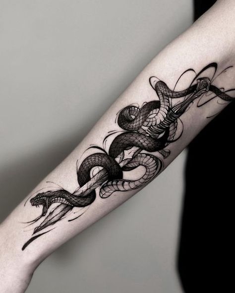 Dark Tattoo Designs, Wish Tattoo, Black Snake Tattoo, Around Arm Tattoo, Cobra Tattoo, Serpent Tattoo, Sharpie Tattoos, Snake Tattoo Design, Fire Tattoo