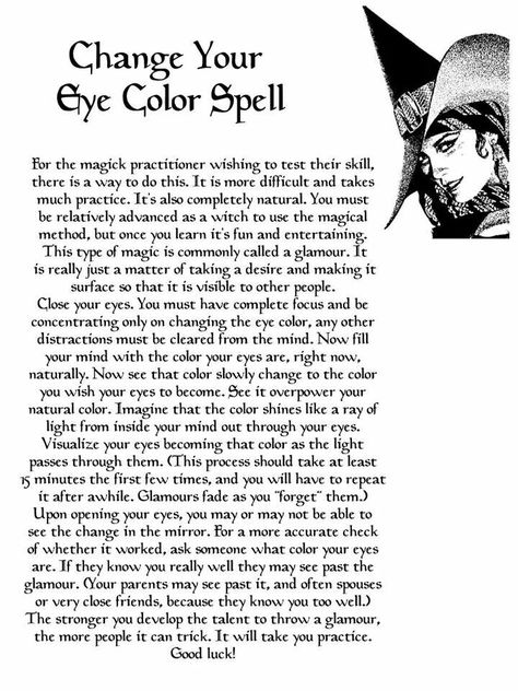 Glamour spell: eye color Glamour Spell, Paganism Spells, Change Your Eye Color, Beauty Spells, Types Of Magic, Magic Spell Book, Magick Spells, Wiccan Spell Book, Magick Book