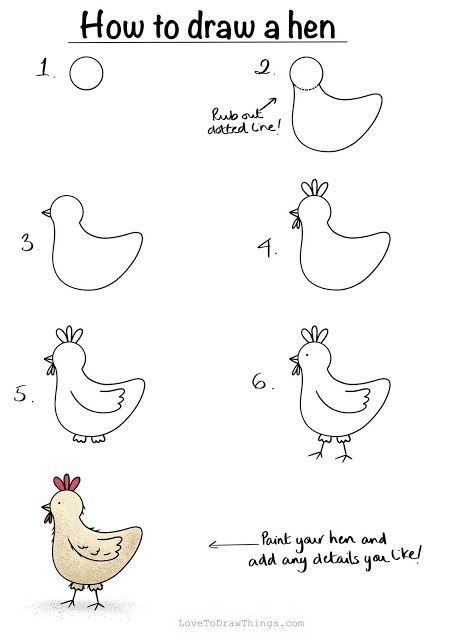 Hen Drawing Easy, Hen Drawing, Drawing Easy Step By Step, How To Draw Cute, Easy Step By Step Drawing, Easy Animal Drawings, Drawing Lessons For Kids, Draw Cute, Easy Drawings For Kids