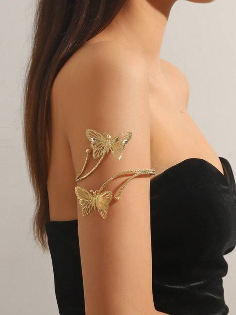 1pc Fashionable & Personalized Hollow Out Butterfly Detail Metal Arm Bracelet For Women, Minimalist & Adjustable, Suitable For Daily Wear | SHEIN USA Arm Jewellery, Armlet Gold, Arm Cuff Jewelry, Black Roses Wallpaper, Arm Bracelets Upper, Upper Arm Cuffs, Arm Bracelet, Thigh Chain, Hand Rings