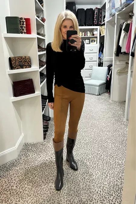 Super cute suede leggings still on SALE and in stock! Size M #LTKunder100 #LTKstyletip #LTKxNSale Suede Leggings Outfit Winter, Leather Leggings Suede Boots, Suede Leggings Outfit, Trendy Brown Winter Leggings, Perfect Leggings Suede, Brown Suede Leggings, Winter Fashion Looks, Leggings Outfit Winter, Stylish Outfits Casual