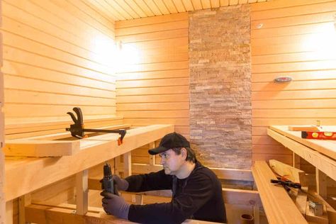 Diy Indoor Sauna, In Home Sauna Ideas, Attic Sauna, Sauna In Basement, Sauna Design Interior, Build A Sauna, Homemade Sauna, Basement Sauna, Diy Sauna