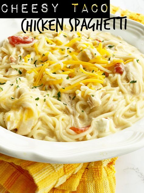 Cheesy Taco Chicken Spaghetti is a flavorful recipe and so good made in the Instant Pot Pressure Cooker. It’s a family meal that everyone is sure to enjoy, just dump and go for this perfect weeknight meal! Chicken Taco Spaghetti, Chicken Parmesan Sandwiches, Cabin Recipes, Pulled Bbq Chicken, Casserole Dinners, Rotel Chicken Spaghetti, Chicken Casserole Dinners, Taco Chicken, Being Too Much