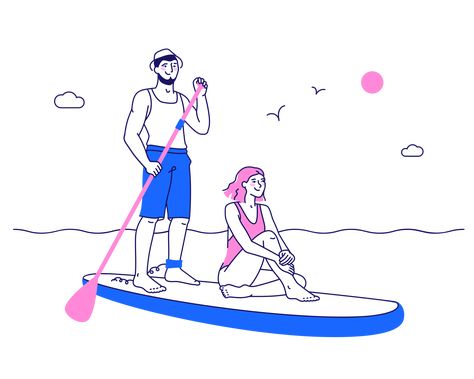 Paddle Board Illustration, Paddle Illustration, Couple Clipart, Summer Drawings, Inktober 2024, Summer Illustration, Cartoon People, Sport Illustration, Couple Illustration