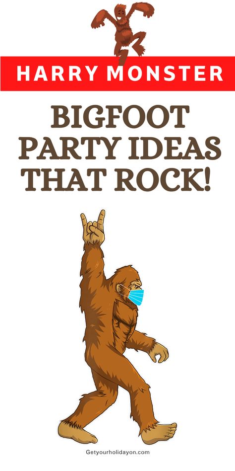 bigfoot, sasquatch, yet, harry monster party ideas. Sasquatch Birthday Party Ideas, Sasquatch Party Food, Bigfoot Art Drawings, Bigfoot Party Games, Sasquatch Party Ideas, Bigfoot Scavenger Hunt, Bigfoot Themed Birthday Party, Bigfoot Cake Ideas, Cryptid Party Ideas