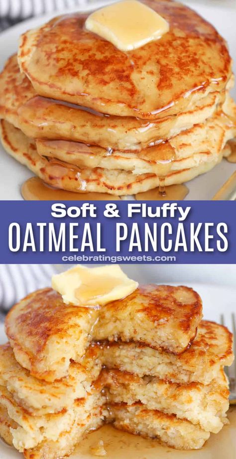 Recipe For Oatmeal, Pancakes Oatmeal, Oatmeal Pancakes Recipe, Healthy Pancake, Wheat Pancakes, Breakfast Recipes Sweet, Oatmeal Pancakes, Savory Cakes, Homemade Pancakes