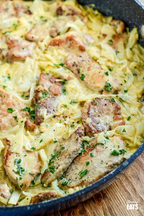 Pork With Cabbage, Pork Pieces, Boiled Cabbage, Garlic Pork, Pork Chop Recipe, Cabbage And Sausage, Pork And Cabbage, Pork Fillet, Creamy Garlic Sauce