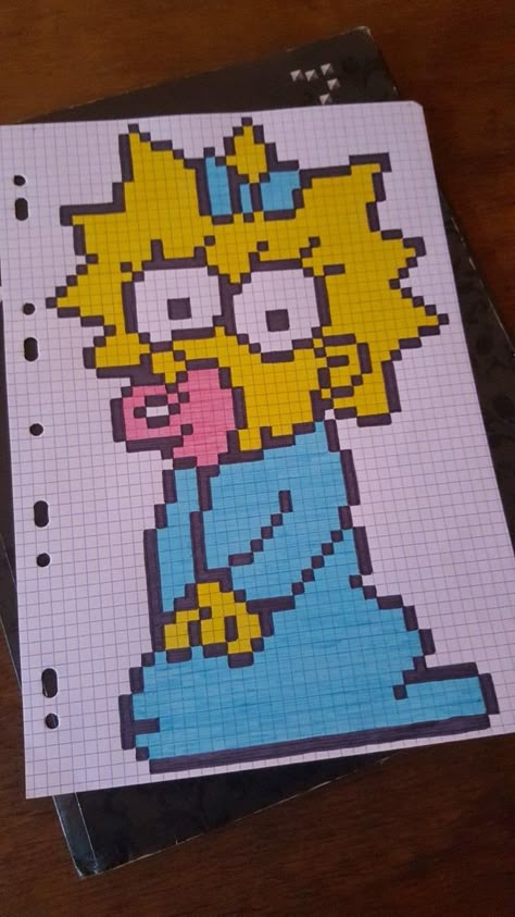 Square Drawing Pattern, Square Drawing, Maggie Simpson, Graph Paper Designs, Graph Paper Drawings, Easy Pixel Art, Pixel Art Templates, Pixel Drawing, Pixel Art Grid