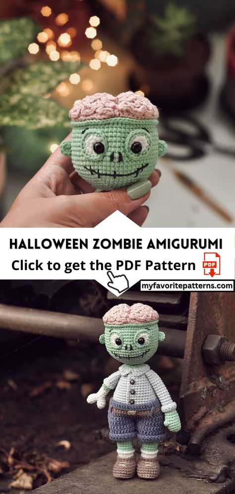 Halloween Zombie Amigurumi Pattern Crochet Zombie Pattern Free, Zombie Crochet Pattern Free, Zombie Crochet, Crochet Zombie, Zombie Bride, Cute Zombie, Haunted House Decorations, Spooky Costumes, Halloween Zombie