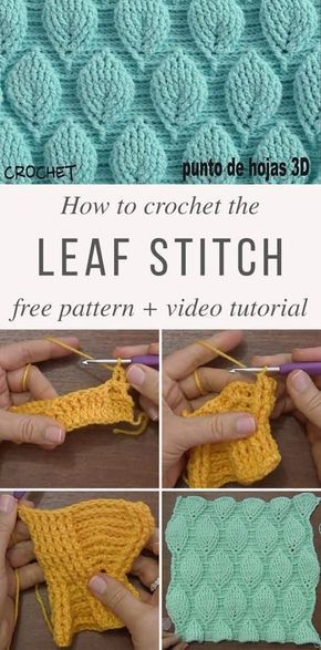 Leaf Stitch Crochet Video Tutorial and Free Pattern Leaf Stitch Crochet, Stitch Crochet Pattern, Leaf Stitch, Crochet Leaf, Beau Crochet, Confection Au Crochet, Crochet Geek, Crochet Leaves, Crochet Simple