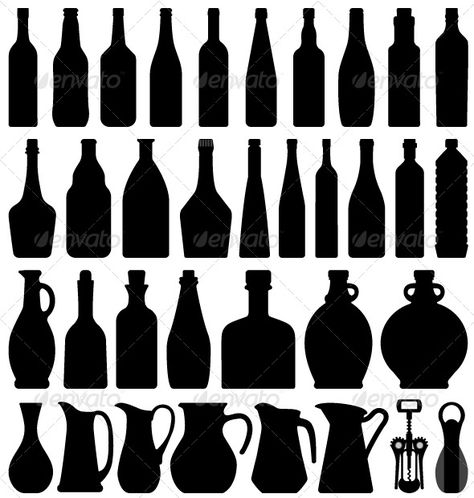 This is a big set of wine beer bottle in silhouette vector. All items can be isolated because they are not merged. This set of b Bottle Silhouette, Clay Bottles, Ceramic Shapes, Photoshop Shapes, Pottery Form, Free To Use Images, Vector Graphics Design, Champagne Cocktail, Ceramic Techniques