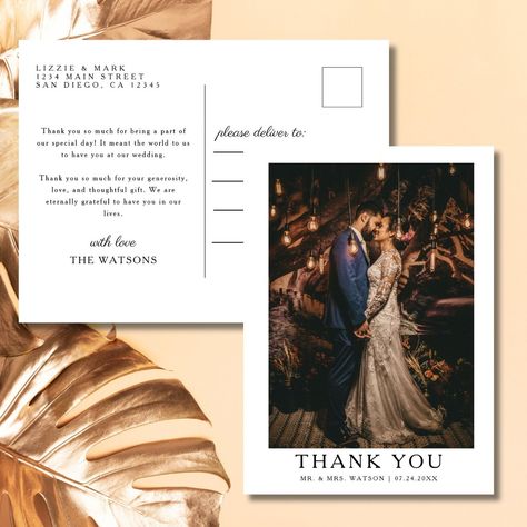 Simple Elegant Text and Photo | Wedding Thank You  Postcard Wedding Thank You Postcards, Text Photo, Thank You Postcards, Invitation Kits, Photo Wedding, Wedding Rsvp, Free Birthday Invitations, Free Birthday Invitation Templates, Kids Stationery