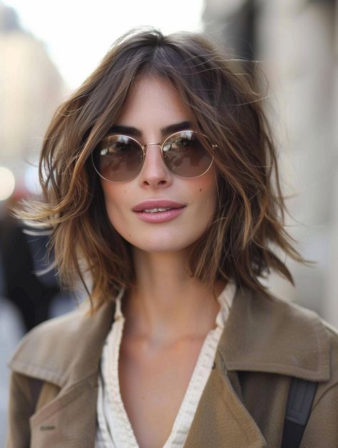 Trendy Layered Bob Haircuts for 2024: Versatile and Chic Styles Shaggy Bob With Bangs For Fine Hair, Mid Length Choppy Bob, Lob Haircut With Glasses, Layered Bob With Long Bangs, Shaggy Bob Side Part, Botox Bob Haircut, Medium Messy Bob Hairstyles, Shaggy Long Bob Hairstyles, Box Cut With Layers