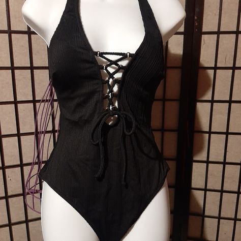 One Piece Bathing Suit With Tie Front Nwt