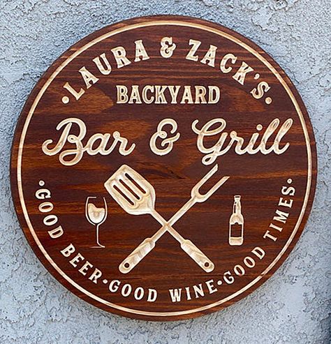 Grill Sign, Backyard Signs, Bbq Signs, Patio Signs, Personalized Bar Signs, Carved Signs, Carved Wood Signs, Backyard Bar, Signs Wedding