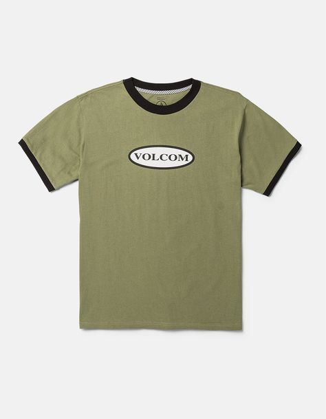 Volcom Ringer Time Tee. Ringer Style Tee. Graphic On Chest. Basic Fit. Crew Neck. Short Sleeve. 100% Cotton. Machine Wash. Imported. Mens Ringer Tee, Interior Screen, Closet Basics, The Ringer, Basic Fit, Basic Fits, Vintage Fits, Neck Label, Ringer Tee