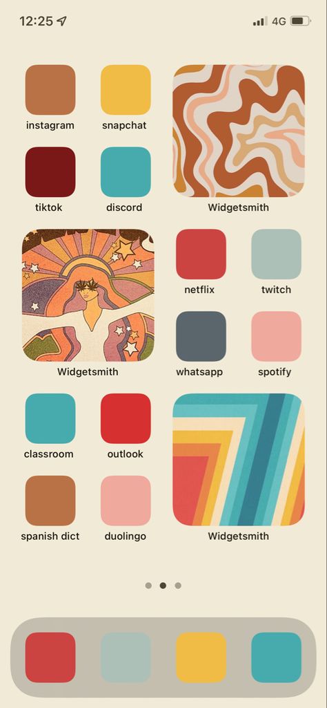 Retro Ipad Homescreen, Iphone Home Screen Layout Retro, Retro Home Screen Iphone, Groovy Homescreen, Retro Homescreen Layout, Hippy Homescreen, Retro Iphone Icons, Retro Iphone Layout, Retro Color Palette Hex Codes