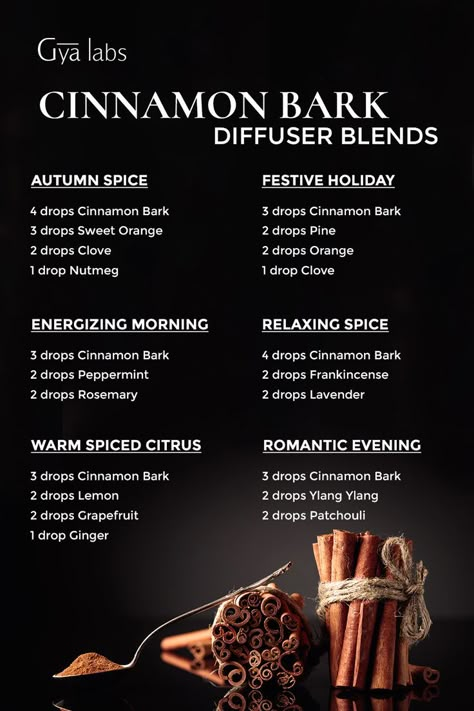 Experience the captivating warmth and delightful aroma of cinnamon bark in these invigorating blends. Perfect for creating a cozy, inviting atmosphere.
#GyaLabs #CinnamonBark #CinnamonbarkEssentialOil #CinnamonSticks #Oils #EssentialsOils #Aroma #Diffuser #Blends #Beauty #Cosmetic #Aromatheraphy #Relaxation #Diffuserblends #Essentialoilblends Oil For Lips, Essential Oil For Skin, Essential Oil Spray Recipes, Essential Oil Perfumes Recipes, Cinnamon Bark Essential Oil, Relaxing Essential Oils, Body Candle, Essential Oil Combinations, Essential Oil Diffuser Blends Recipes