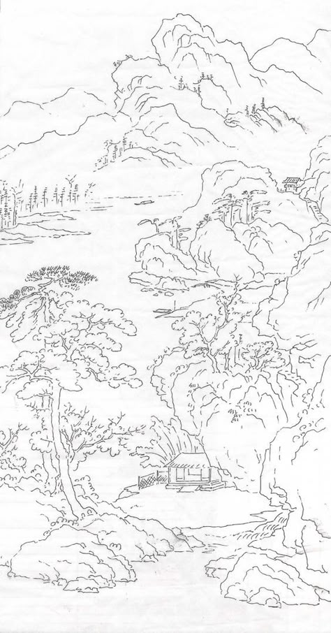 Amazing Coloring Pages, Coloring Pages Nature, Wallpaper Painting, Rural Community, Japan Painting, Landscape Tattoo, Silk Wallpaper, Chinese Brush Painting, Asian Painting