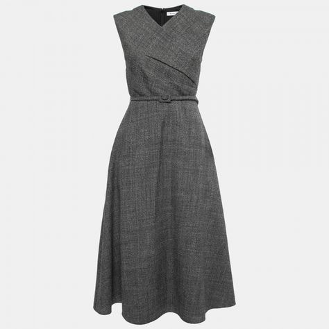 Christian Dior Grey Wool Belted Midi Dress S Dior | The Luxury Closet Belted Midi Dress, Luxury Closet, Quick Delivery, Christian Dior, Sewing Patterns, Dior, Midi Dress, Wool, Women's Fashion