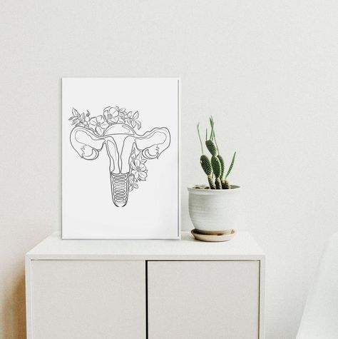 Uterus line drawing. Digital wall art decor. Instant download 》 Gynecologist Gift, Anatomy Poster, Female Reproductive System, Systems Art, Reproductive System, Drawing Digital, Minimalist Wall Decor, Dec 25, Human Anatomy